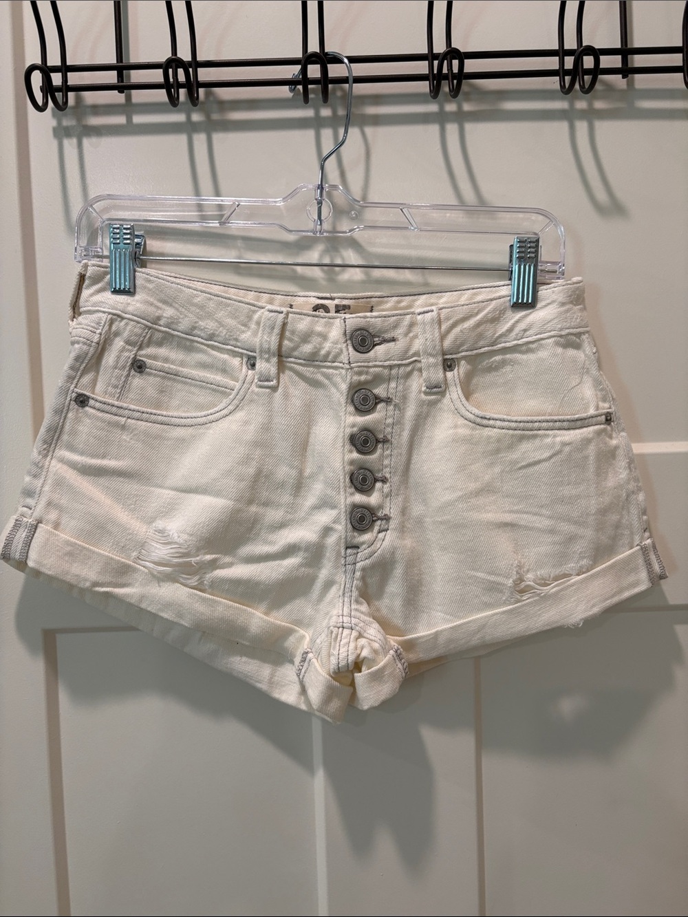 We The Free Off-White Button-Fly Denim Shorts